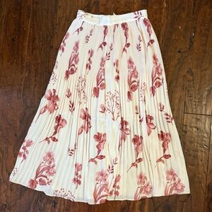 MOTF High Waist Cream Color Block Satin Midi A Line Skirt Size Small